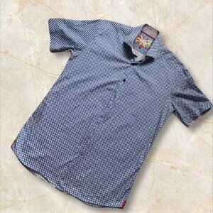 7 Downie St Men's blue short sleeve shirt    Medium